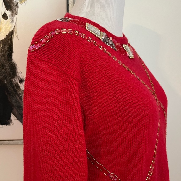 Crystal Kobe Red Jeweled Holiday Sweater Size Small - Picture 8 of 11